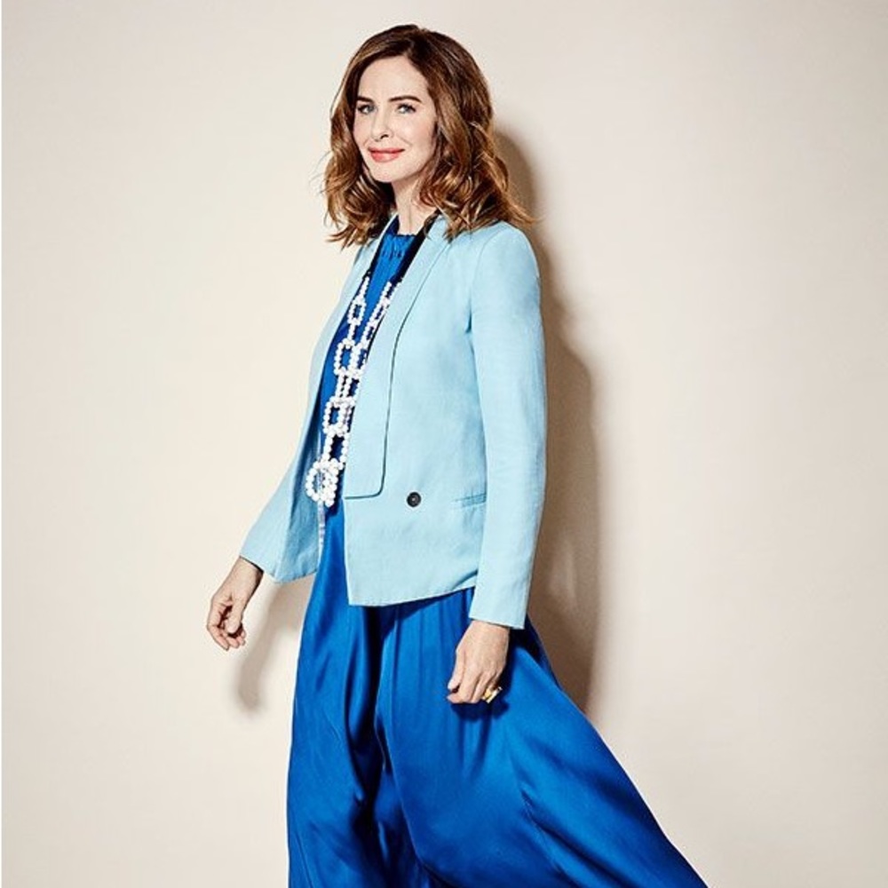 Zara light blue open front blazer